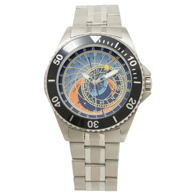 Mannen Stainless Watch, Prague Astronomical Clock Horloge (Voorkant)