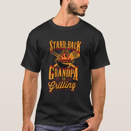Mannen standaard achter opa is grilling stramien 4 t-shirt (Voorkant)