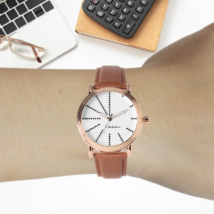 Mannen  Stijlvolle Roos Goudbruine Lederen Strap Horloge
