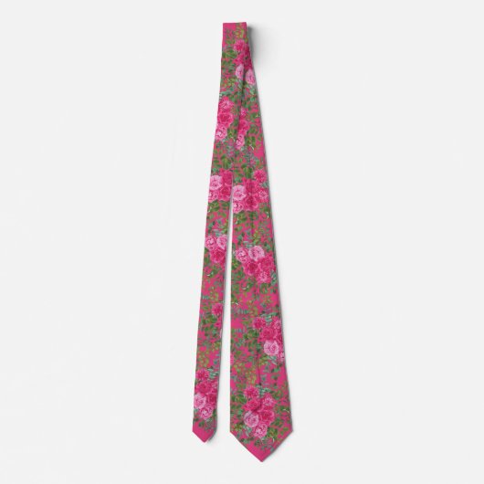Mannen Stropdas Bright Pink Floral Bruiloft (Achterkant)