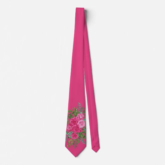 Mannen Stropdas Bright Pink Floral Bruiloft (Voorkant)
