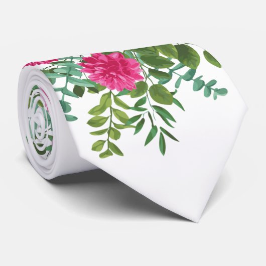 Mannen Stropdas Bright Pink Floral Bruiloft (Opgerold)