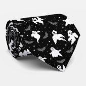 Mannen Stropdas-Halloween Ghost-Bats Stropdas (Opgerold)