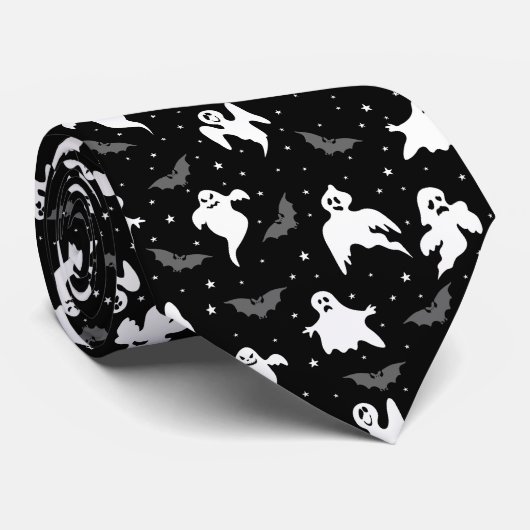 Mannen Stropdas-Halloween Ghost-Bats Stropdas (Opgerold)
