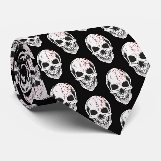 Mannen Stropdas-Halloween Skulls Stropdas (Opgerold)