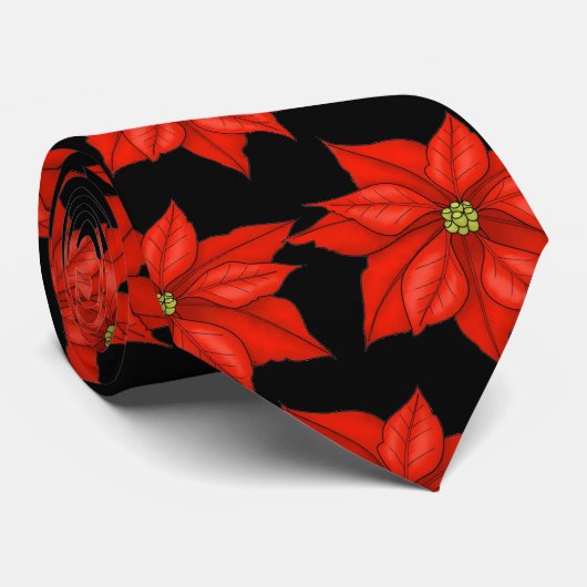 Mannen Stropdas-Kerstmis Poinsettias Stropdas (Opgerold)