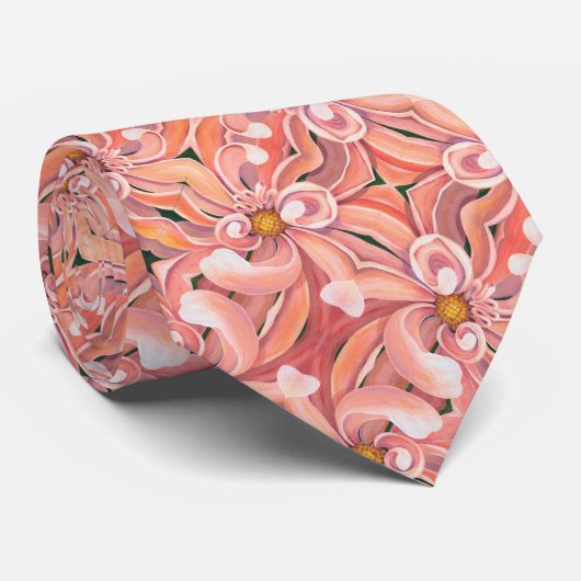Mannen Stropdas Peachy Dahlia Sm Print (Opgerold)
