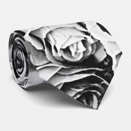 mannen stropdas zwarte en witte rozenroos (Opgerold)
