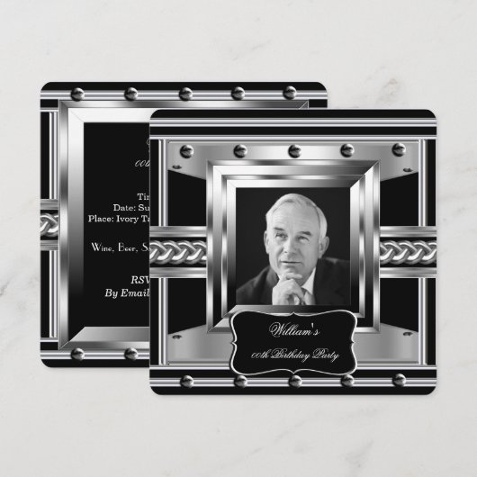 Mannen Studs Black Silver Birthday Foto 2 Kaart (Voorkant / Achterkant)