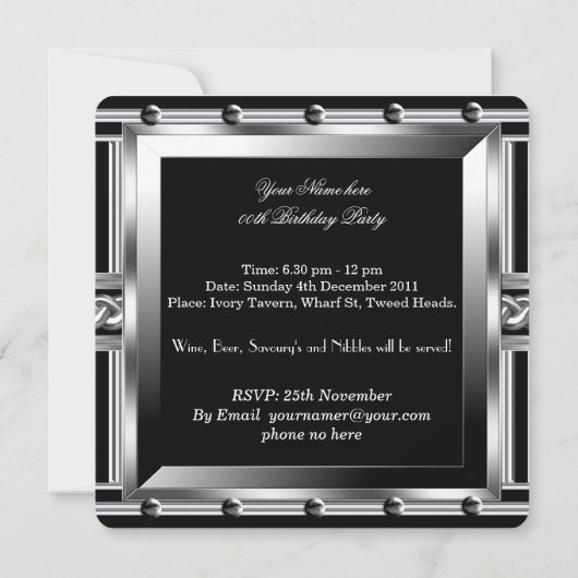 Mannen Studs Black Silver Birthday Foto 2 Kaart (Achterkant)