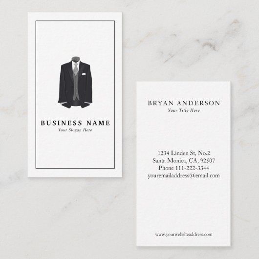 Mannen Suit, Mode-Ontwerper Visitekaartje (Voorkant / Achterkant)