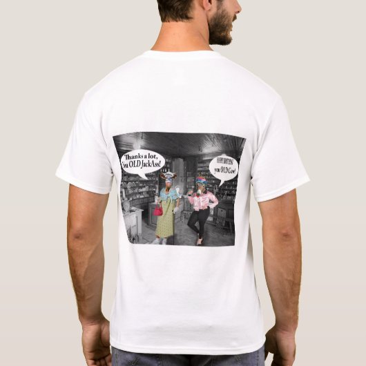 mannen t-shirt. Happy Birthday koe en Jackass T-shirt (Achterkant)