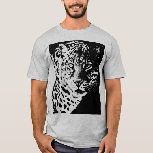 Mannen T-Shirt Leopard Face Moderne Pop Art Animal (Voorkant)