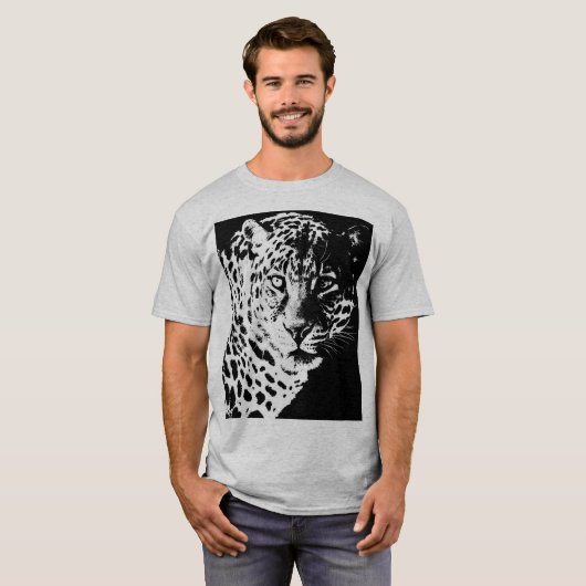 Mannen T-Shirt Leopard Face Moderne Pop Art Animal (Voorkant volledig)