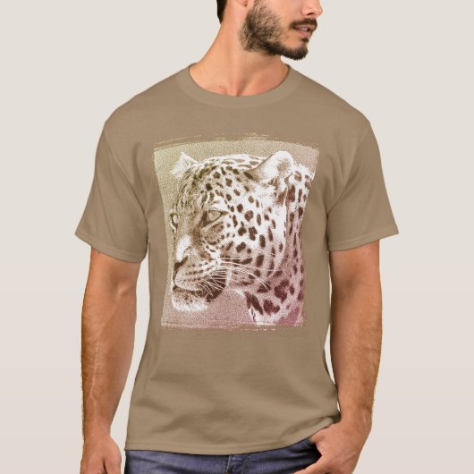 Mannen T-Shirt Leopard Head Modern Elegant Sjabloo (Voorkant)