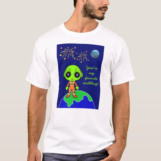 Mannen-T-shirt met alien en vuurwerk van JoImages T-shirt (Voorkant)