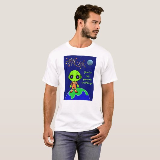Mannen-T-shirt met alien en vuurwerk van JoImages T-shirt (Voorkant volledig)