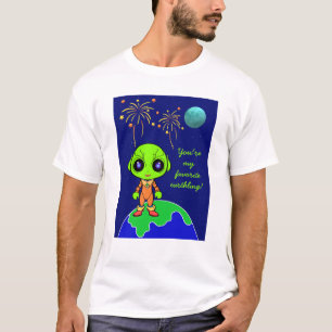 Mannen-t-shirt met alien en vuurwerk voor nieuwe v t-shirt