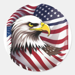 Mannen T-shirt met Amerikaanse vlag en adelaarsont Ronde Sticker