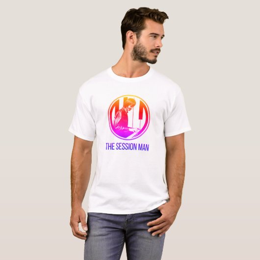 Mannen-T-Shirt met het Sessie Man ontwerp (kleur) T-shirt (Voorkant volledig)
