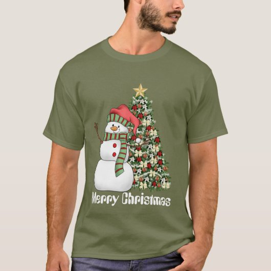 Mannen T-shirt met kerstsnowmanboom (Voorkant)