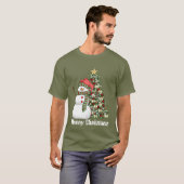Mannen T-shirt met kerstsnowmanboom (Voorkant volledig)