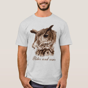 Mannen t-shirt met oudere en verwiskundige uil