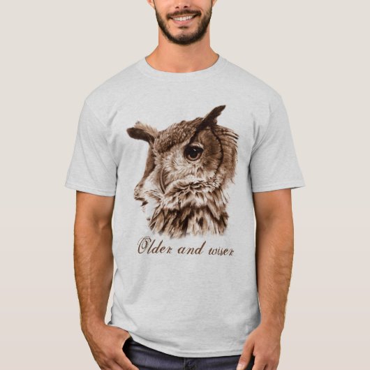 Mannen t-shirt met oudere en verwiskundige uil (Voorkant)