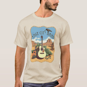 Mannen t-shirt met Sage City-band logo.