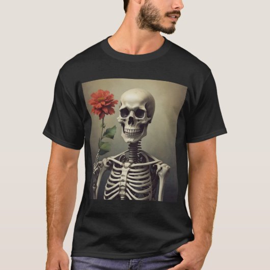Mannen T-shirt - Skeletportret met Roos (Voorkant)