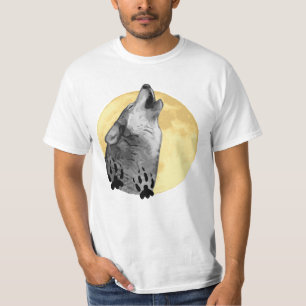 Mannen T-shirt, wilde dieren, wolf, hol op de maan T-shirt