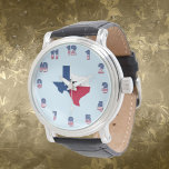 Mannen Texas Patriottische Kleur Getallen Zwart Po Horloge<br><div class="desc">Zwart lederen polshorloge met de staat Texas in het midden,  met het woord Texas op de staat. Het is omgeven door rode,  witte en blauwe cijfers! Alleen komen Texanen bij m'n winkel en krijgen er een voor je!</div>
