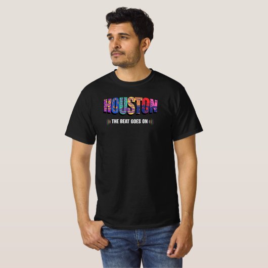 Mannen The Beat gaat on - Pride Houston 365 - zwar T-shirt (Voorkant volledig)