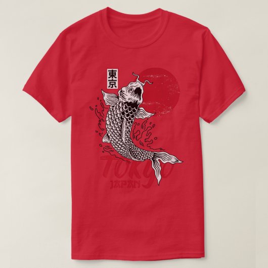 Mannen Tokyo Japan Design met Koi Carp in Red en T-shirt (Design voorkant)