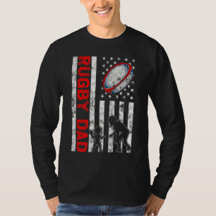 Mannen Trotse Rugby Papa Retro Amerikaanse Vlag Sp T-shirt