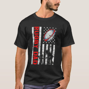 Mannen Trotse Rugby Papa Retro Amerikaanse Vlag Sp T-shirt