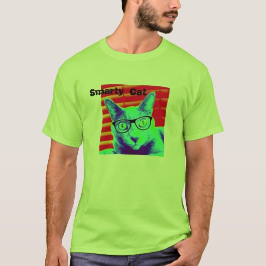 Mannen TShirt Green Smarty Cat Glasses (Voorkant)