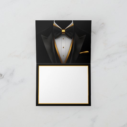 Mannen Tuxedo Black Gold verjaardagsfeestje Bedankkaart (Binnen)