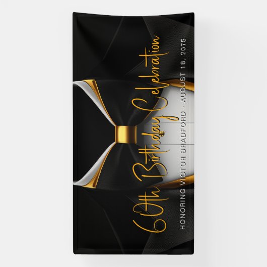 Mannen Tuxedo Black Gold verjaardagsfeestje Spandoek (Verticaal)