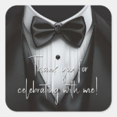Mannen Tuxedo Zwart Wit Verjaardagsfeest Vierkante Sticker (Voorkant)