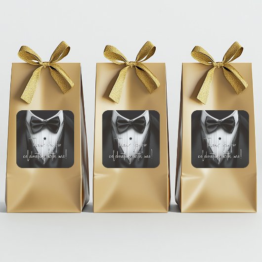 Mannen Tuxedo Zwart Wit Verjaardagsfeest Vierkante Sticker