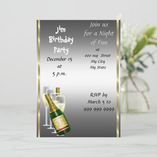 Mannen uitnodiging van Siver Birthday (Staand voorkant)