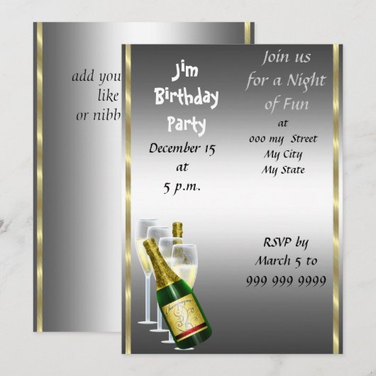 Mannen uitnodiging van Siver Birthday (Voorkant / Achterkant)