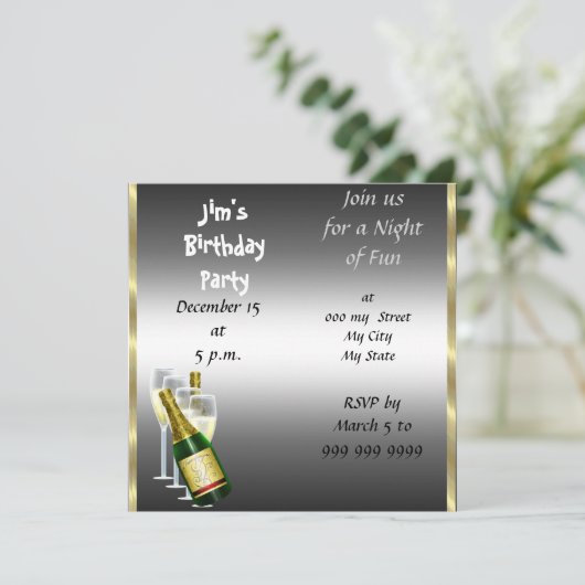 Mannen uitnodiging van Siver Birthday (Staand voorkant)