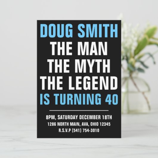 Mannen uitnodiging voor 30e/40e/50e/60e verjaardag (Staand voorkant)