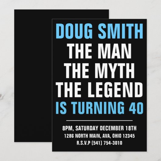 Mannen uitnodiging voor 30e/40e/50e/60e verjaardag (Voorkant / Achterkant)