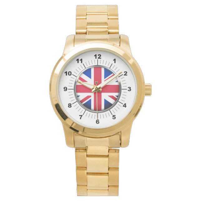 Mannen UK vlag Oversized gouden armband horloge (Voorkant)