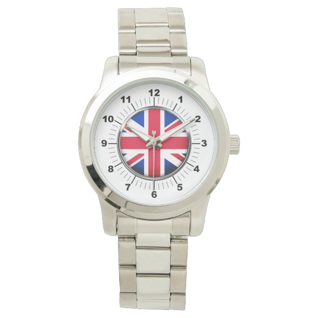 Mannen UK vlag Oversized zilveren armband horloge (Voorkant)