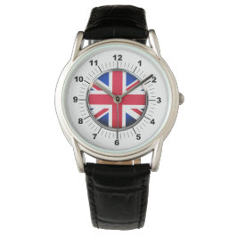 Mannen UK vlag zwart lederen riem horloge