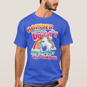 Mannen Unicorn Eating Cupcakes op een regenboogvli T-shirt